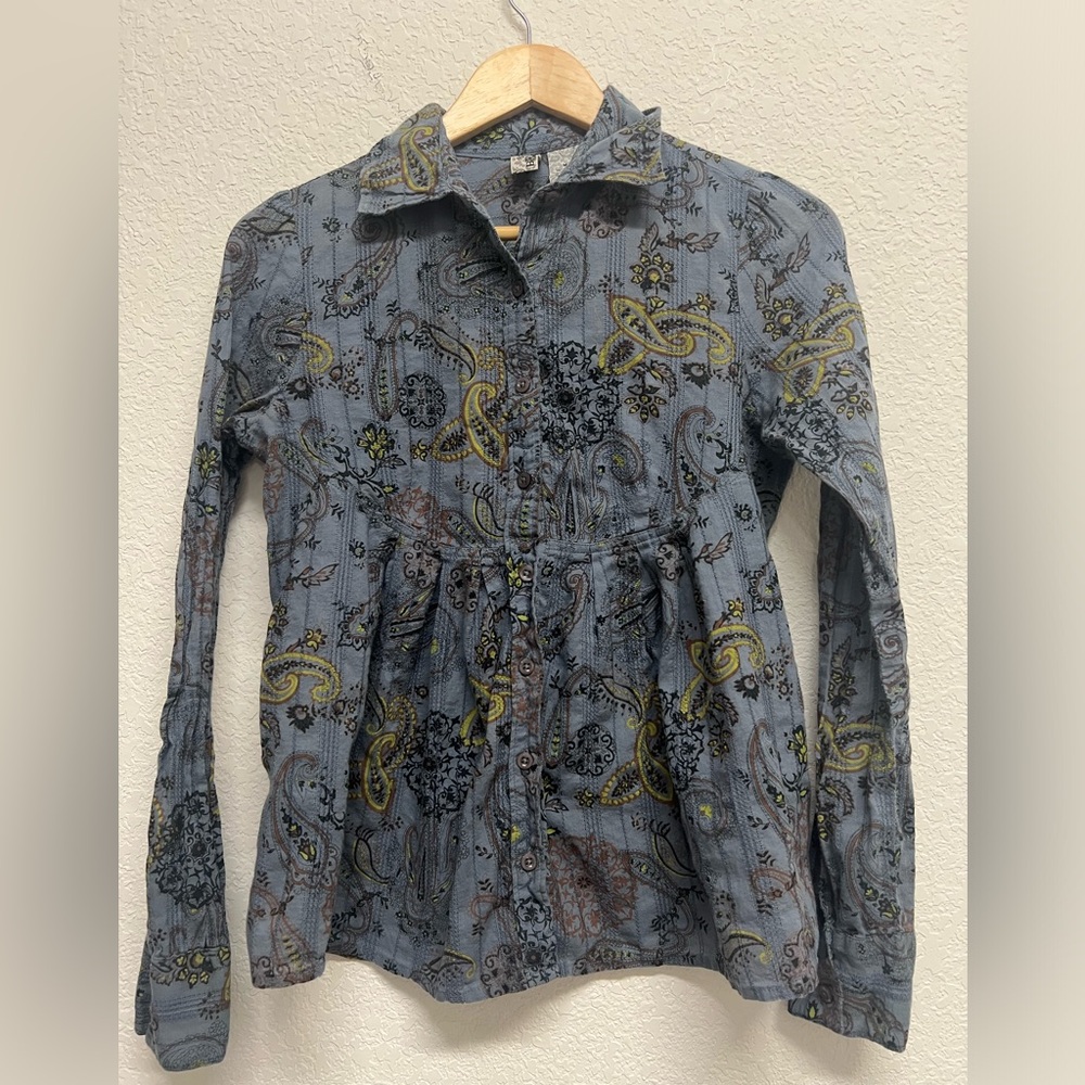 *BKE Y2K Cowgirl Shirt Button Down Blue Paisley Fitted Medium